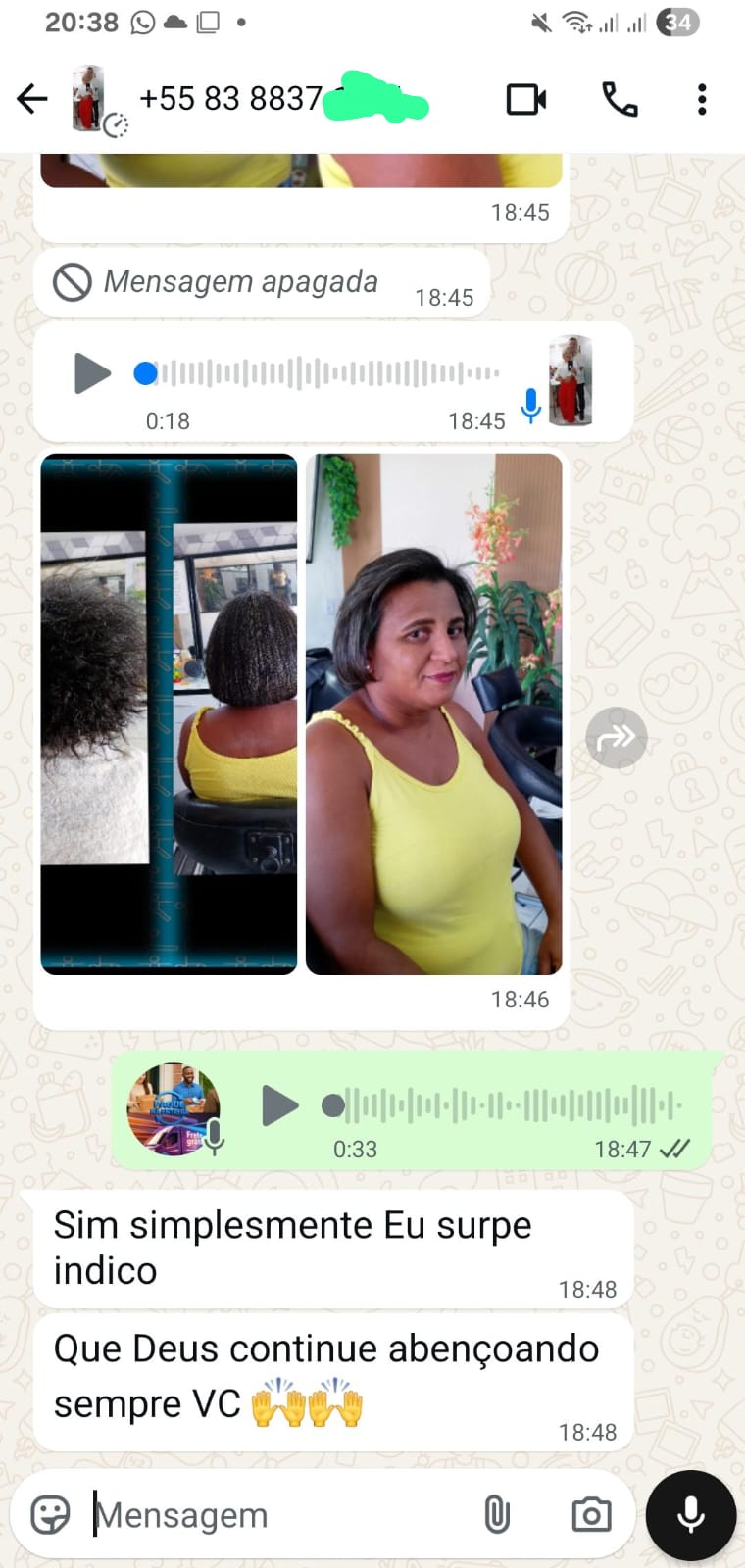 Depoimento real no WhatsApp